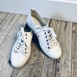 Calvin Klein white leather lace-up  sneakers